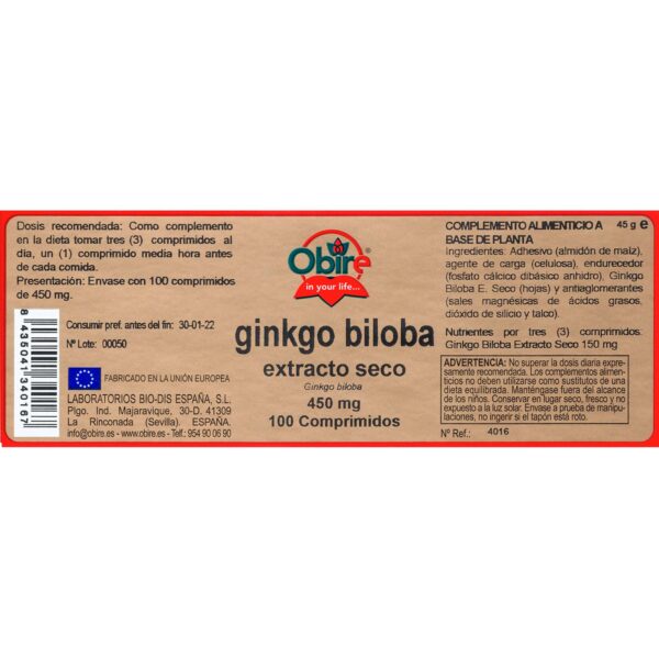 Ginkgo Biloba 450 mg extracto seco desc