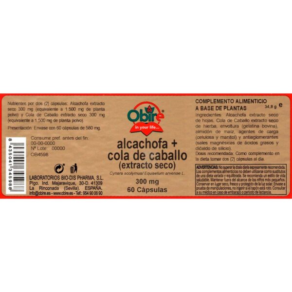 Alcachofa y cola caballo extracto seco 300 mg - Imagen 2