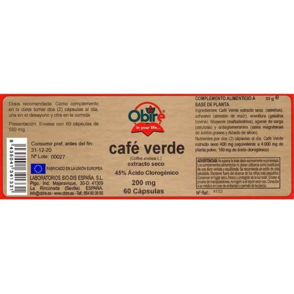 Café verde 200 mg 45% ácido clorogénico - Imagen 2