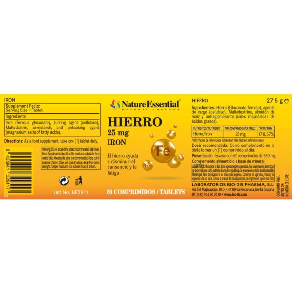 Hierro 25mg 50 comprimidos - Imagen 2