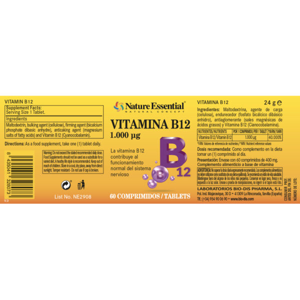 Vitamina B12 1000 mcg Nature Essential - Imagen 2